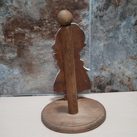 Vintage Wooden Paper Towel Holder Girl Holding Flower Blue Bonnet Dress - Picture 4 of 10